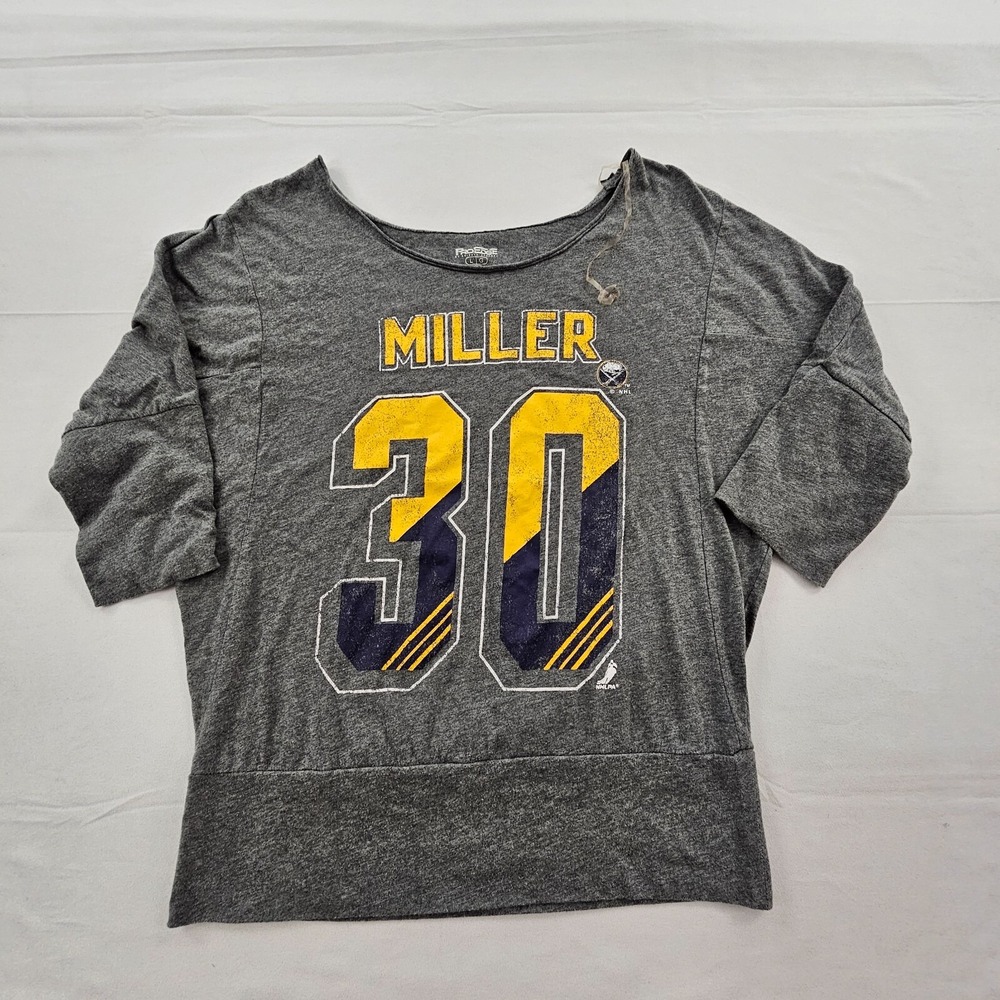 Buffalo Sabres Ryan Miller #30 Gray 3/4 Sleeve Cotton Blend T-Shirt Women's L